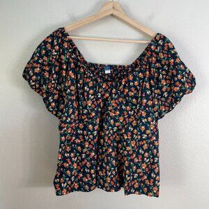 Old Navy Womens XL Floral Short Puff Sleeve Top Smocked Back Shirt